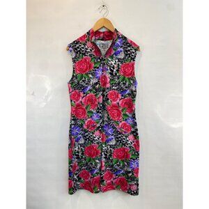 IBKUL Women's Jovanna Sleeveless Mock Neck Dress Large Rose Flower Tennis Golf